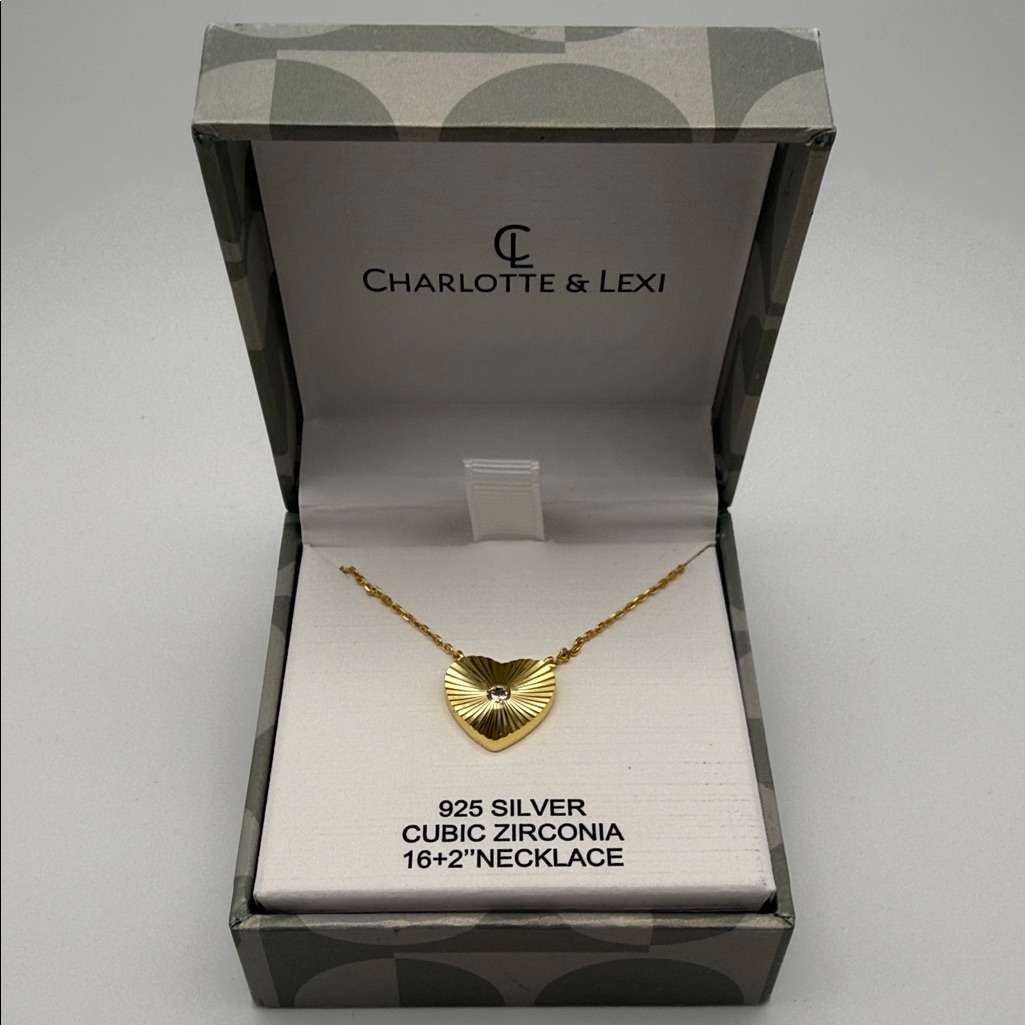 Charlotte & Lexi 925 Cubic Zirconia Gold-Tone Heart Pendant 16+2” Necklace